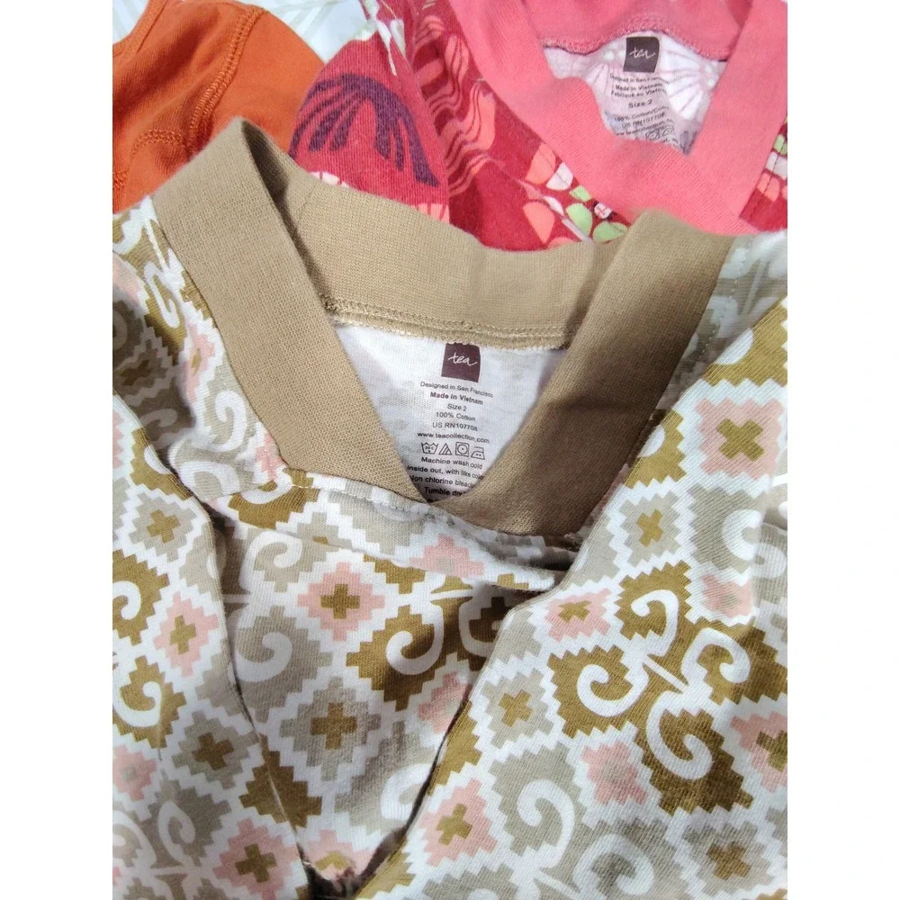 Tea Collection Girls Long Sleeve Dress Lot 3pc Floral Orange Red Size 2‎